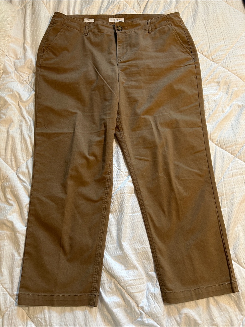 LOFT Monroe Curvy Brown Chino Ankle Pants - Sz 16 - Excellent Condition - Picture 5 of 8